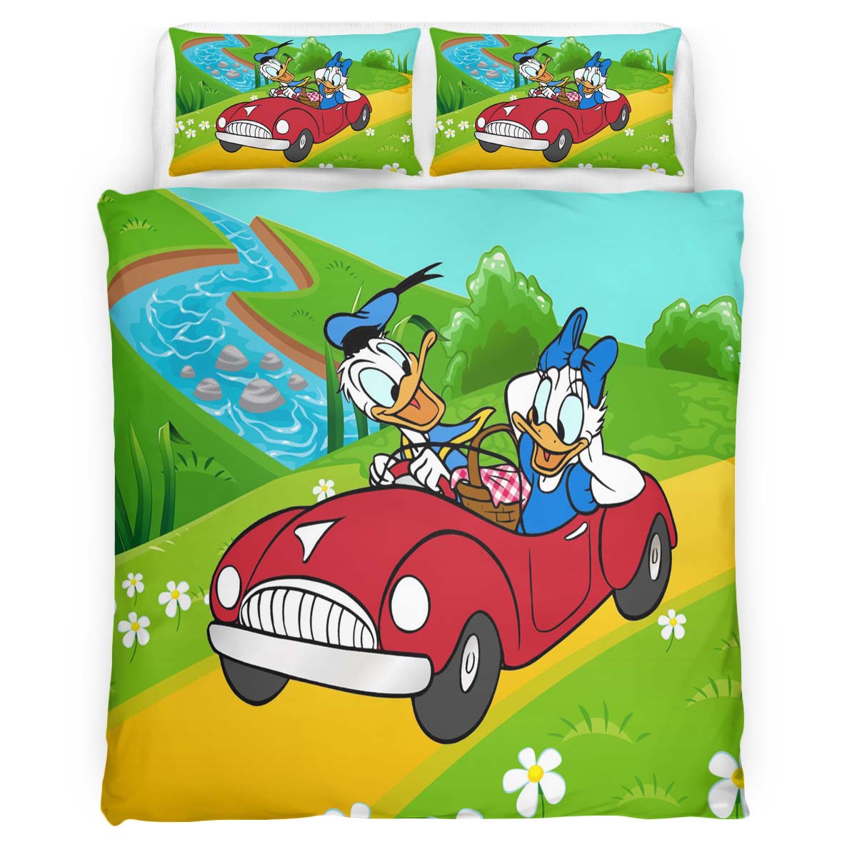 Housse De Couette Donald Duck & Daisy Duck – Pique-nique en voiture Parure de lit Ensemble De Literie
