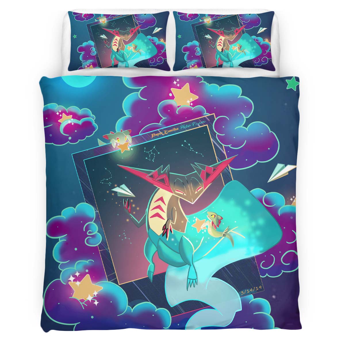 Housse De Couette Dragapult Pokémon 3 Parure de lit Ensemble De Literie