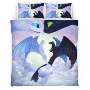 Housse De Couette Dragons – Krokmou & Furie Éclair 2 Parure de lit Ensemble De Literie