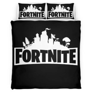 Housse De Couette Fortnite Logo Noir et Blanc 2 Parure de lit Ensemble De Literie