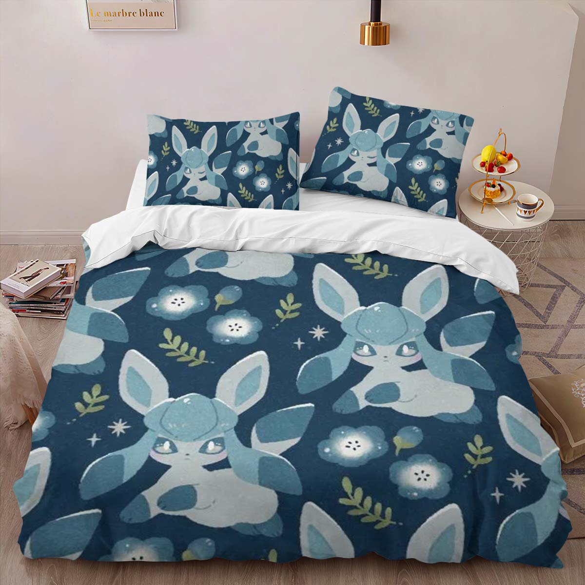 Housse De Couette Givrali Pokémon parmi les fleurs bleues Parure de lit Ensemble De Literie – Image 2