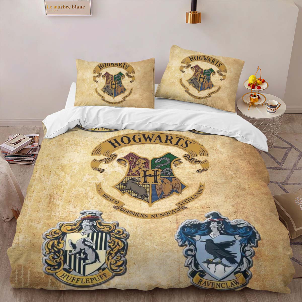 Housse De Couette Harry Potter École de Poudlard et les Quatre Maisons Parure de lit Ensemble De Literie – Image 2