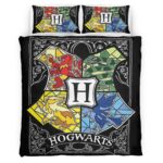 Housse De Couette Logo École de Poudlard Harry Potter Dessin Parure de lit Ensemble De Literie