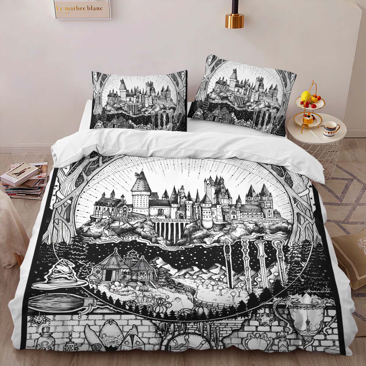 Housse De Couette Harry Potter École de Poudlard et Symboles Parure de lit Ensemble De Literie – Image 2