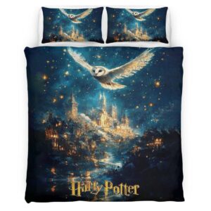 Housse De Couette Chouette et École de Poudlard Harry Potter Parure de lit Ensemble De Literie