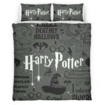 Housse De Couette Symboles Harry Potter – Reliques de la Mort, Choixpeau, Always Parure de lit Ensemble De Literie