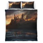 Housse De Couette Château de Poudlard en flammes Parure de lit Ensemble De Literie
