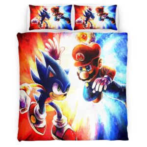 Housse De Couette Mario et Sonic 1 Parure de lit Ensemble De Literie