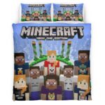 Housse De Couette Minecraft Tous les Personnages Alliés du Jeu Parure de lit Ensemble De Literie