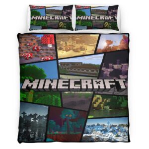 Housse De Couette Minecraft Biomes Plaines Toundra Nether Parure de lit Ensemble De Literie