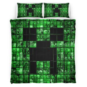 Housse De Couette Minecraft Visage de Creeper 2 Parure de lit Ensemble De Literie