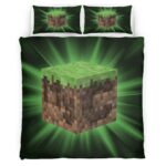 Housse De Couette Minecraft Bloc d’Herbe Parure de lit Ensemble De Literie