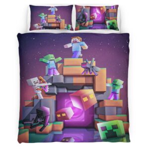Housse De Couette Minecraft Biome du Nether – Steve combat les ennemis Parure de lit Ensemble De Literie