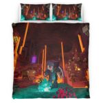 Housse De Couette Minecraft Biome du Nether Corrompu – Pigmen et Netherrack Parure de lit Ensemble De Literie