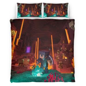 Housse De Couette Minecraft Biome du Nether Corrompu – Pigmen et Netherrack Parure de lit Ensemble De Literie
