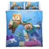 Housse De Couette Minecraft Steve et Alex sous l’Océan – Combat du Gardien Parure de lit Ensemble De Literie
