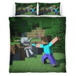 Housse De Couette Minecraft Steve combat les forces ennemies Parure de lit Ensemble De Literie