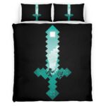 Housse De Couette Minecraft Steve Épée en Diamant 2 Parure de lit Ensemble De Literie