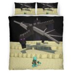 Housse De Couette Minecraft Steve et Ender Dragon dans l’End Parure de lit Ensemble De Literie