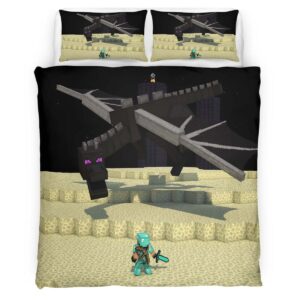 Housse De Couette Minecraft Steve et Ender Dragon dans l’End Parure de lit Ensemble De Literie