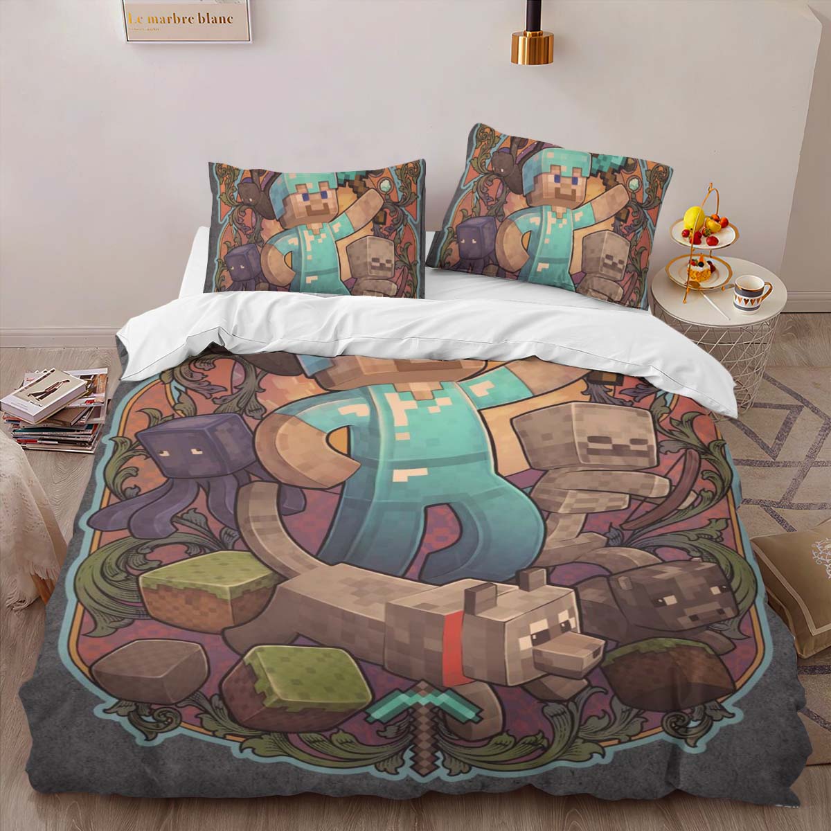 Housse De Couette Minecraft Steve et les personnages du jeu Parure de lit Ensemble De Literie – Image 2