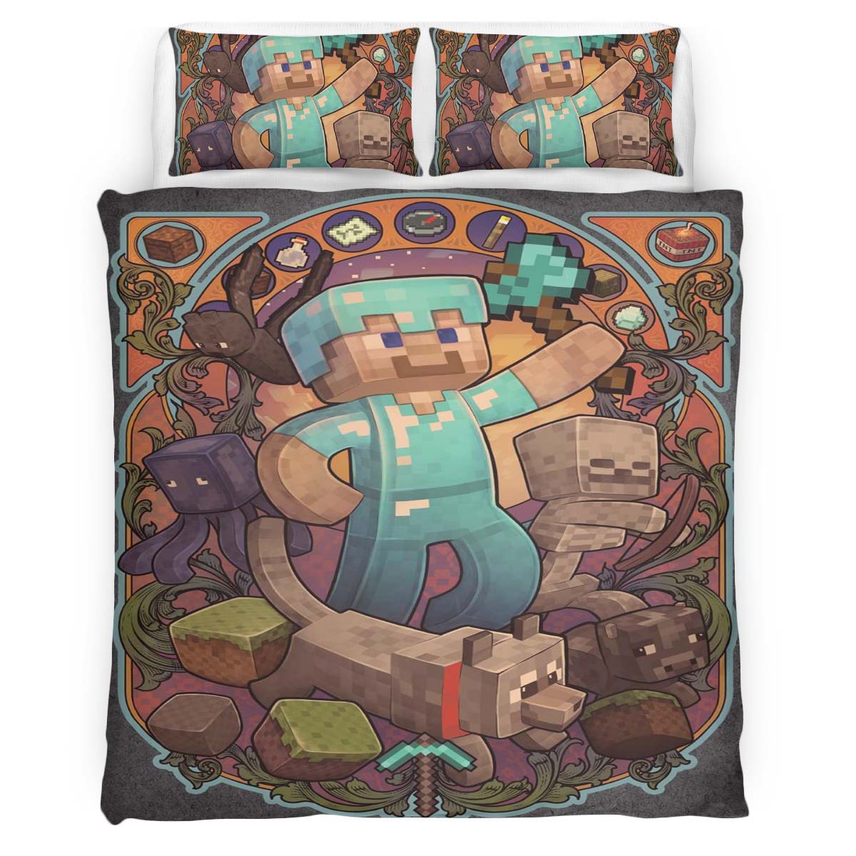 Housse De Couette Minecraft Steve et les personnages du jeu Parure de lit Ensemble De Literie