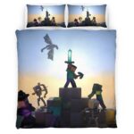 Housse De Couette Minecraft Steve dans l’End – Combat final Parure de lit Ensemble De Literie