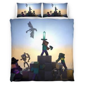 Housse De Couette Minecraft Steve dans l’End – Combat final Parure de lit Ensemble De Literie
