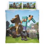 Housse De Couette Minecraft Steve chevauchant Herobrine avec une épée Parure de lit Ensemble De Literie