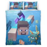 Housse De Couette Minecraft Steve sous l’Océan Parure de lit Ensemble De Literie