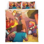 Housse De Couette Minecraft Steve vs Mario – Duel Parure de lit Ensemble De Literie