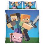 Housse De Couette Minecraft Steve avec Cochon – Salle de Jeu Parure de lit Ensemble De Literie