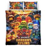 Housse De Couette Ninjago – Tous les Personnages Dragons Rising Parure de lit Ensemble De Literie