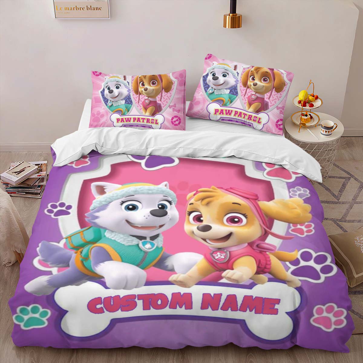 Housse De Couette Pat’ Patrouille Everest et Skye Personnalisé Parure de lit Ensemble De Literie – Image 2