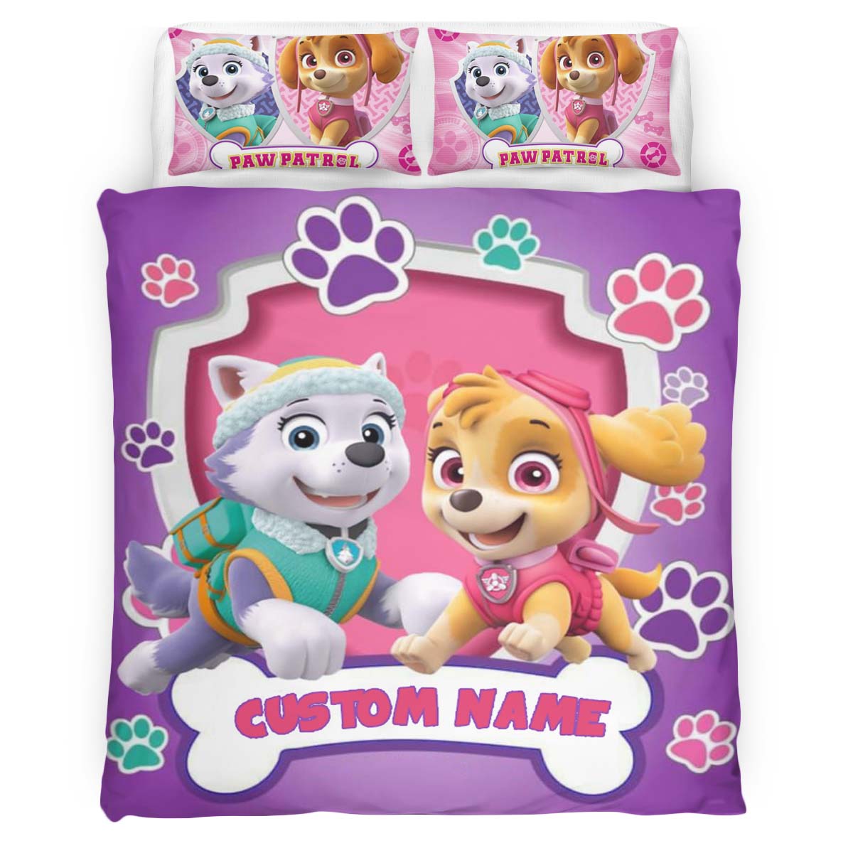 Housse De Couette Pat’ Patrouille Everest et Skye Personnalisé Parure de lit Ensemble De Literie