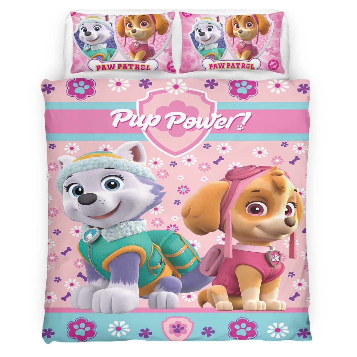 Housse De Couette Pat’ Patrouille Everest et Skye Parure de lit Ensemble De Literie