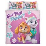 Housse De Couette Pat’ Patrouille Girl Pup Power Everest et Skye Parure de lit Ensemble De Literie