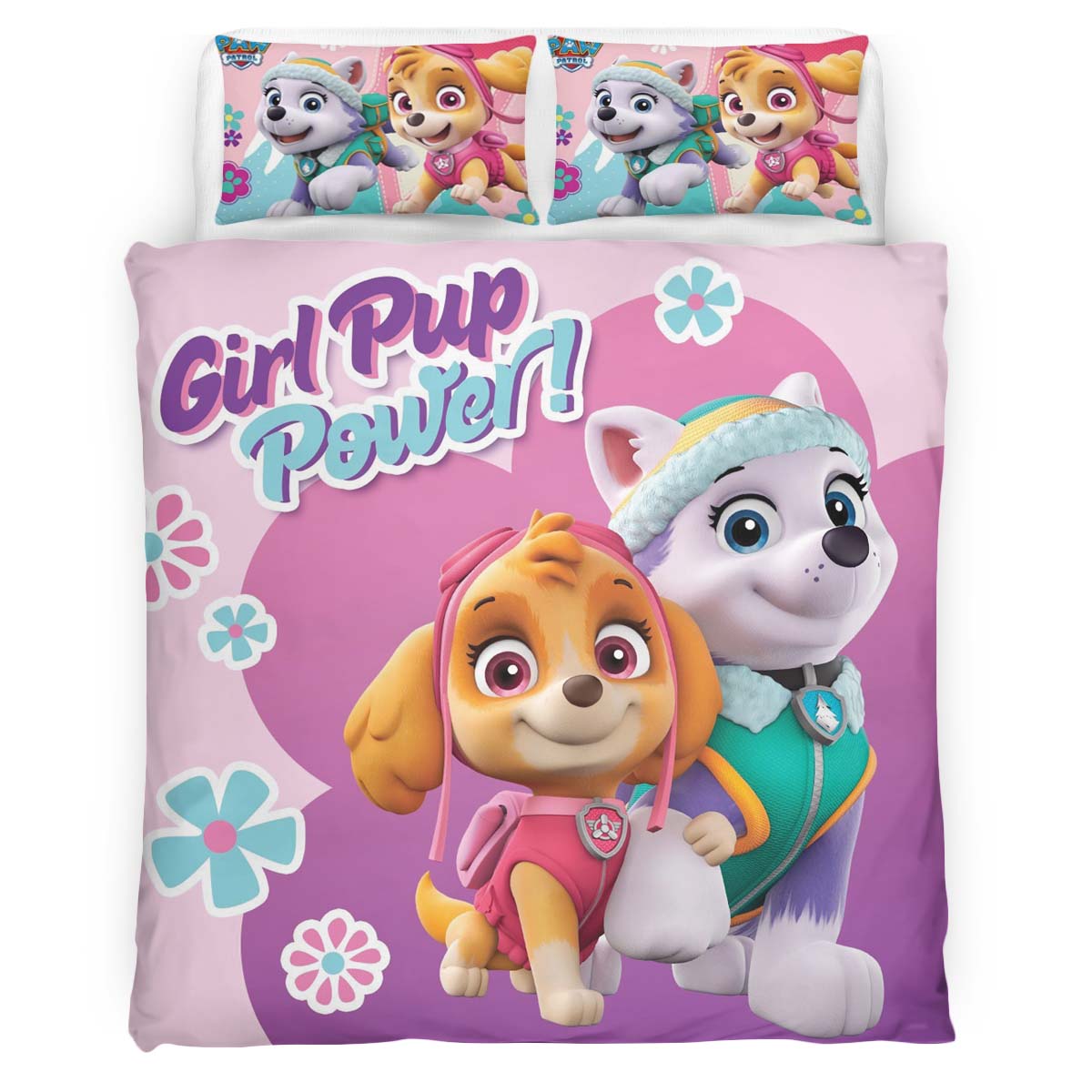 Housse De Couette Pat’ Patrouille Girl Pup Power Everest et Skye Parure de lit Ensemble De Literie
