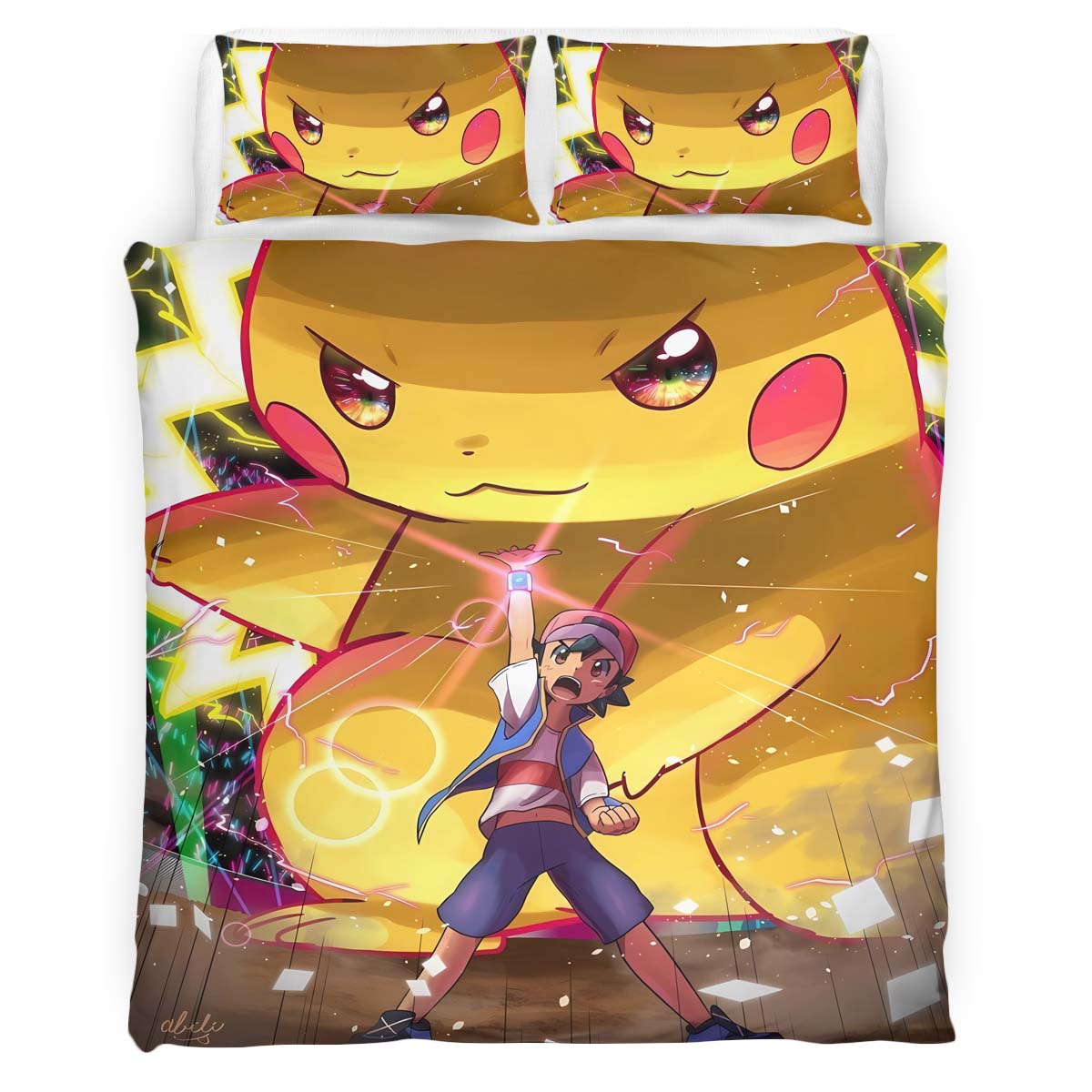 Housse De Couette Détective Pikachu 3 Parure de lit Ensemble De Literie