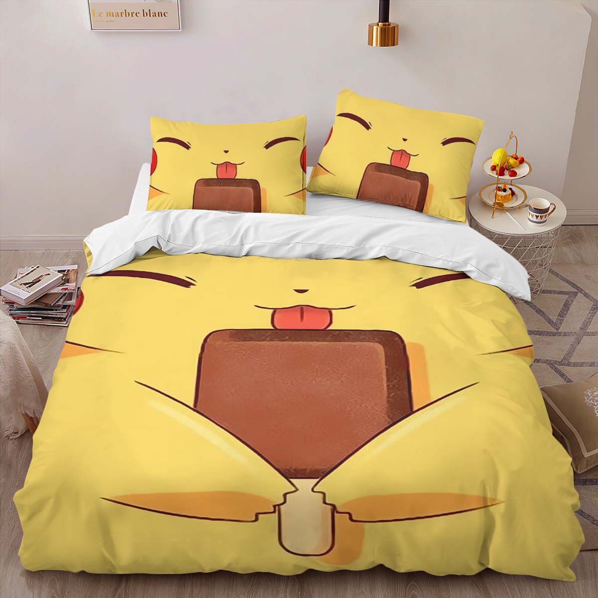 Housse De Couette Pikachu Visage Joyeux Parure de lit Ensemble De Literie – Image 2