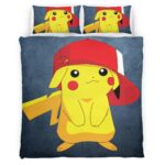 Housse De Couette Pikachu avec chapeau mignon Parure de lit Ensemble De Literie