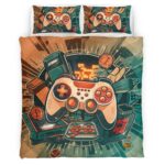 Housse De Couette Manette Gaming Rétro Vintage Parure de lit Ensemble De Literie