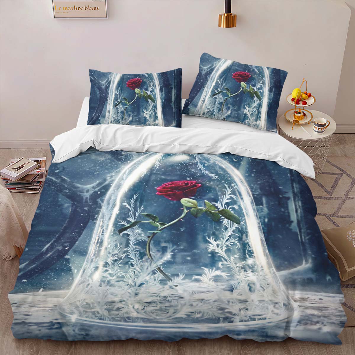 Housse De Couette Rose – La Belle et la Bête « Forever Love » Parure de lit Ensemble De Literie – Image 2