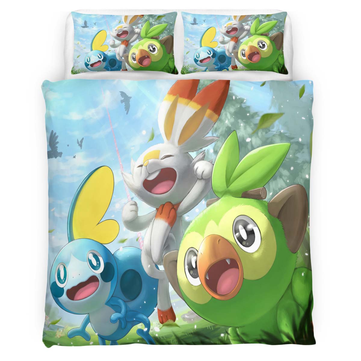 Housse De Couette Scorbunny, Grookey & Sobble Pokémon 2 Parure de lit Ensemble De Literie