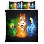 Housse De Couette Scorbunny, Grookey & Sobble Pokémon 3 Parure de lit Ensemble De Literie