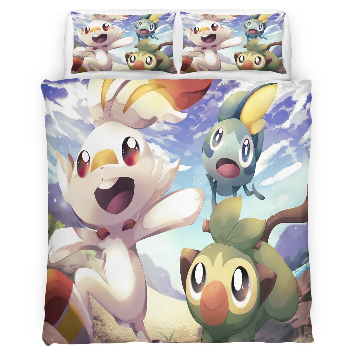 Housse De Couette Scorbunny, Grookey & Sobble Pokémon Parure de lit Ensemble De Literie