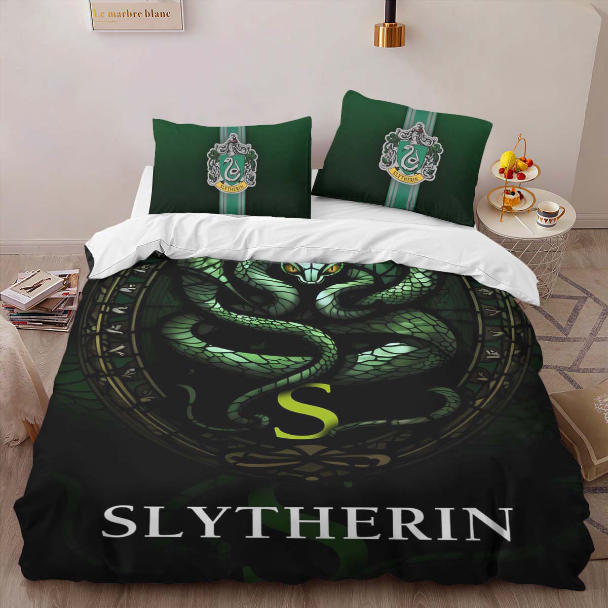 Housse De Couette Maison Serpentard Harry Potter – Logo Vert 02 Parure de lit Ensemble De Literie – Image 2