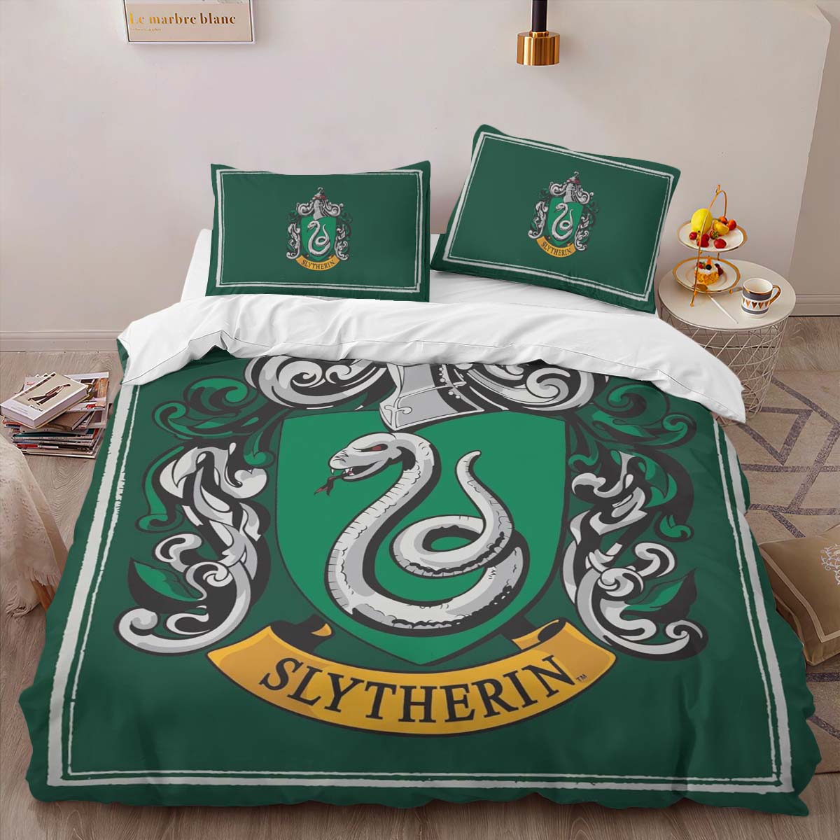 Housse De Couette Maison Serpentard Harry Potter – Logo Vert Parure de lit Ensemble De Literie – Image 2