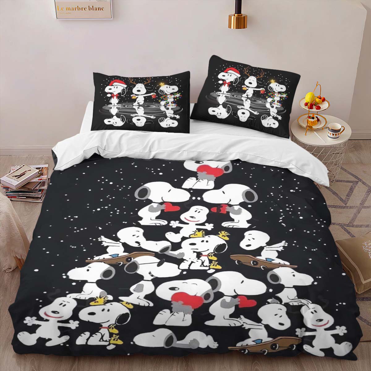 Housse De Couette Snoopy Sapin de Noël Parure de lit Ensemble De Literie – Image 2