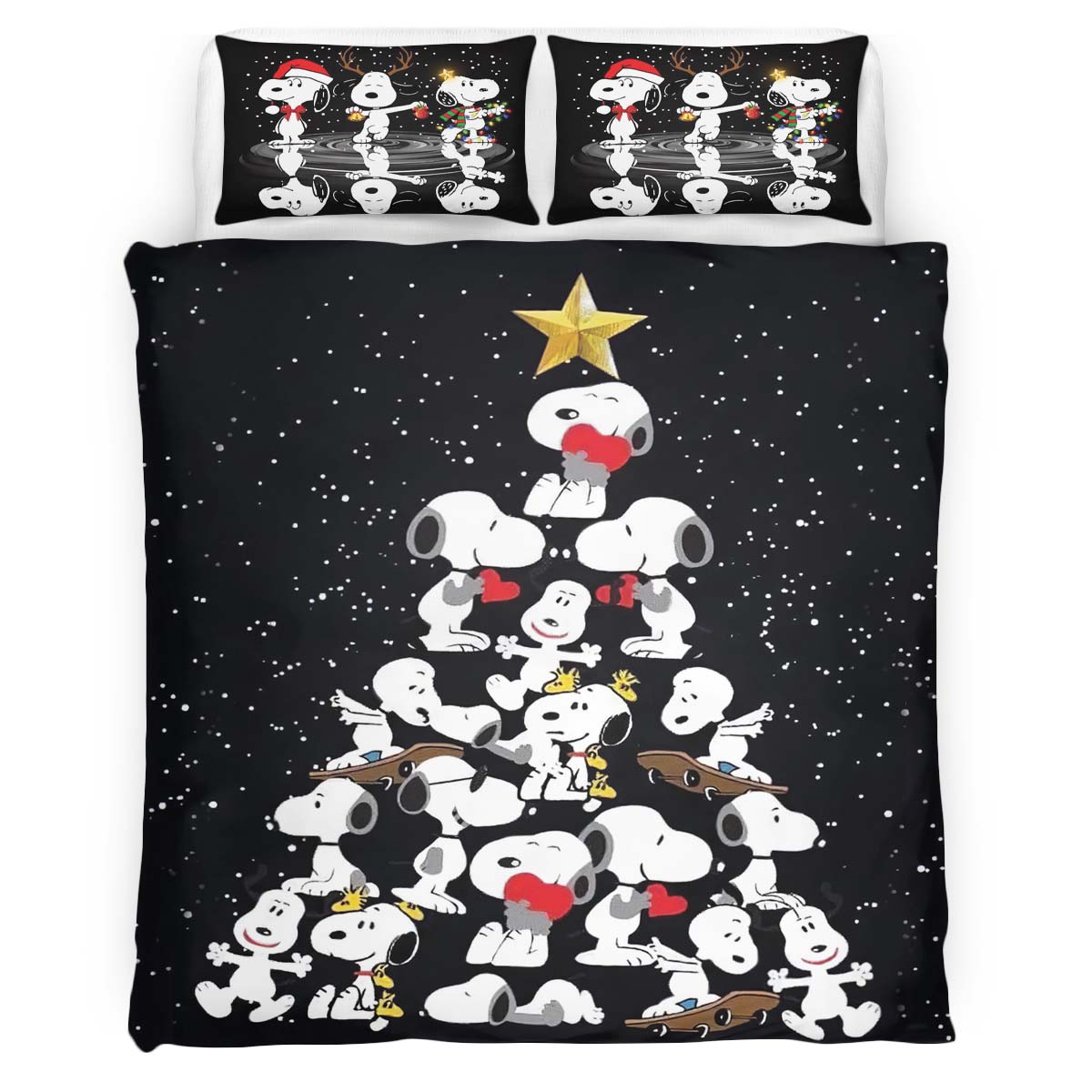 Housse De Couette Snoopy Sapin de Noël Parure de lit Ensemble De Literie